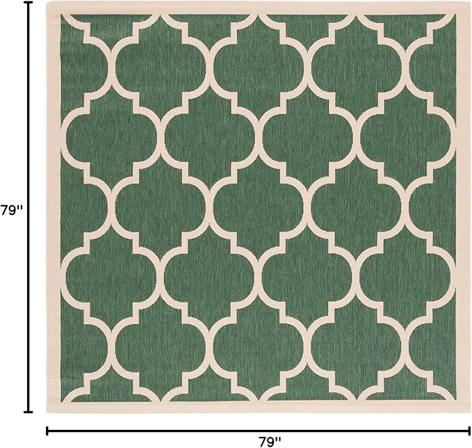 SAFAVIEH Washable Rug Outdoor Courtyard Collection - 6'7" Square, Dark Green & Beige, Non-Shedding & Easy Cleaning, Ideal for Patio, Backyard, Mudroom (CY6914-322)