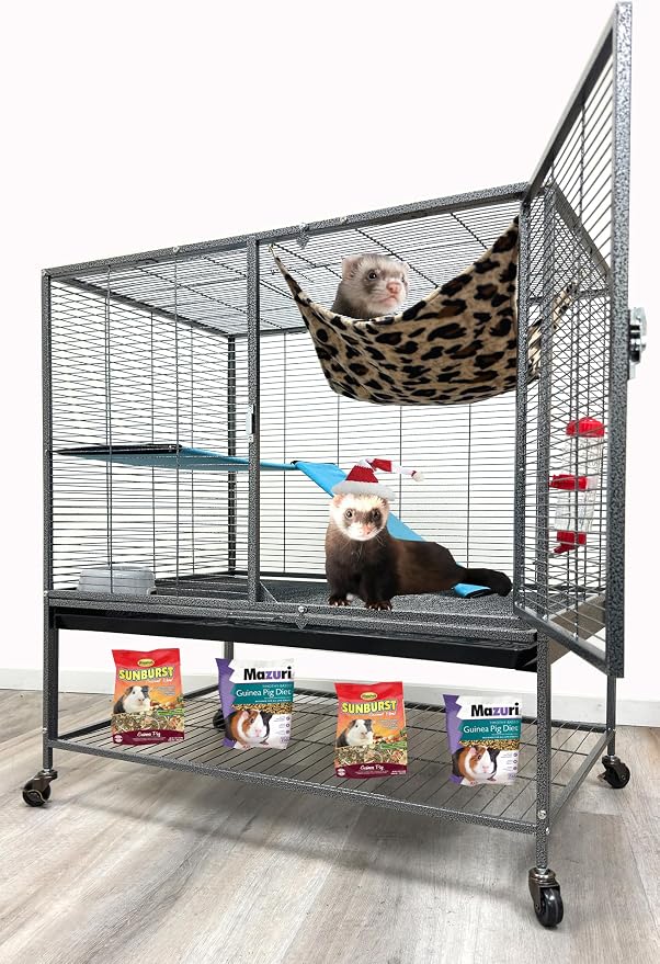 Extra Large 30.5"x18.25"x34"H Two Tiers Large Double Large Front Doors Tight 1/2-inch Wire Spacing for Feisty Ferret Hammock Chinchilla Cat Sugar Glider Home On Wheels