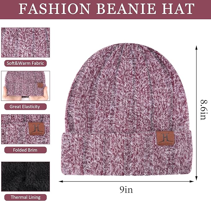 Womens Winter Warm Knit Beanie Hat Touchscreen Gloves Long Neck Scarf Set with Fleece Lined Skull Caps Gifts for Women