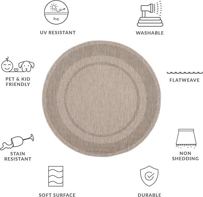 SAFAVIEH Courtyard Collection 6'7" Round Beige/Brown CY8477 Indoor/ Outdoor Waterproof Easy Cleaning Patio Backyard Mudroom Area Rug