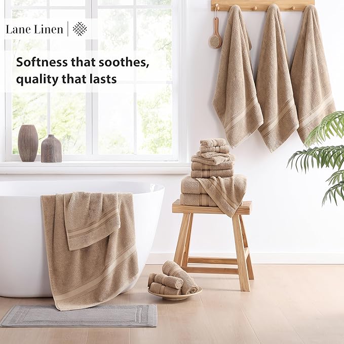 LANE LINEN Towel Set for Bathroom – 18-Pack 100% Ring-Spun Cotton, Zero Twist, Includes 6 Bath, 6 Hand & 6 Washcloth, Suitable for All Body Types, Soft & Quick Dry, Ideal for Airbnb & Spa - Tapue