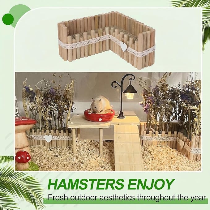 Hamster Cage Sprays Flower Foraging Holder - Natural Wood Feeding Stand, Small Pet Habitat Accessories for Hamsters Mouse Guinea Pig Dwarf Gerbils Syrian Mice (Lace - L Shape)