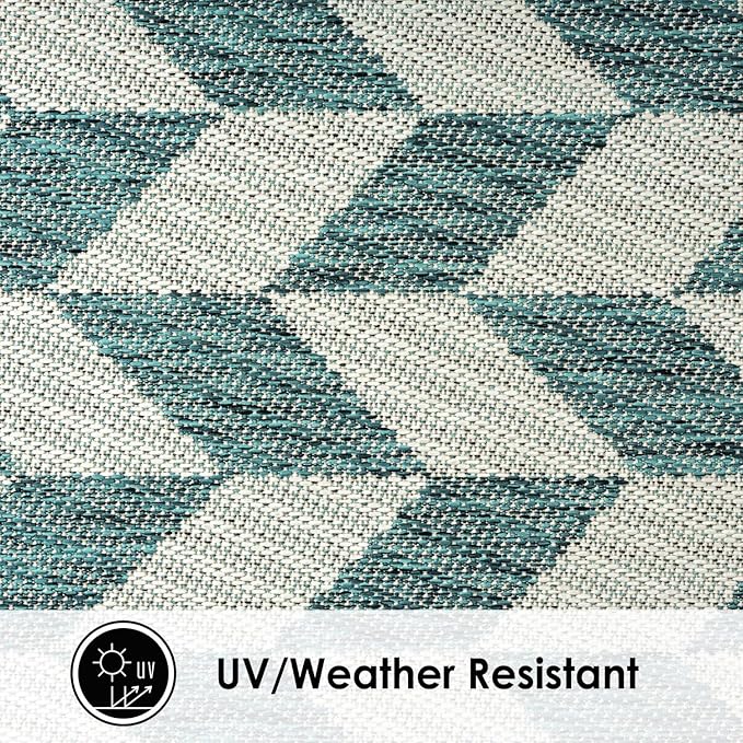Nicole Miller New York Patio Country Calla Contemporary Herringbone Indoor/Outdoor Area Rug, Green/Cream, 5'2"x7'2"
