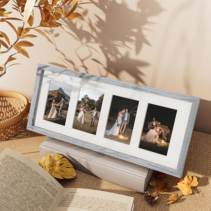 Vittanly 8x20 Collage Picture Frame, Displays 4Pcs 4x6 Pictures with Mat or 1Pcs 8x20 without Mat, Picture Frames Collage Wall Decor for Horizontal or Vertical Display, Grey, 1 Pack