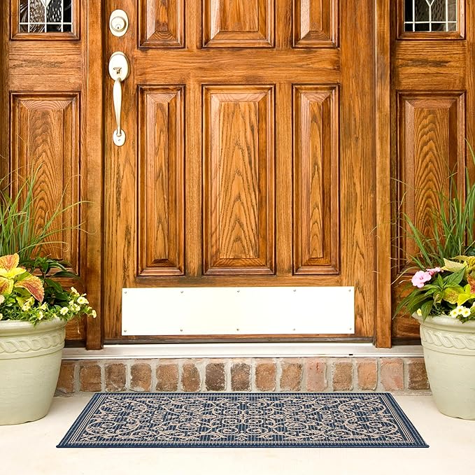 SAFAVIEH Washable Rug Outdoor Courtyard Collection - 2' x 3'7", Navy & Beige, Non-Shedding & Easy Cleaning, Ideal for Patio, Front Door, Entryway, Doormat (CY2098-268)