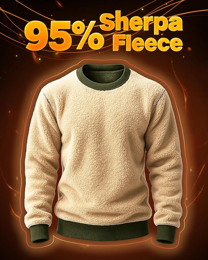 Boladeci Men's Full Sherpa Lined Crewneck Sweatshirts Heavy-weight Fleece Pullover Thick Thermal Long Sleeve Cotton