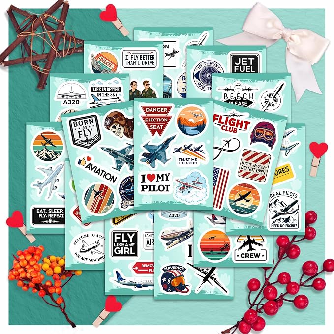 100Pcs Aviation Stickers and Decals Waterproof - Pilot Stickers for Laptop, Airplane Decals - Aviation Gifts for Pilots - Gift for Women & Men