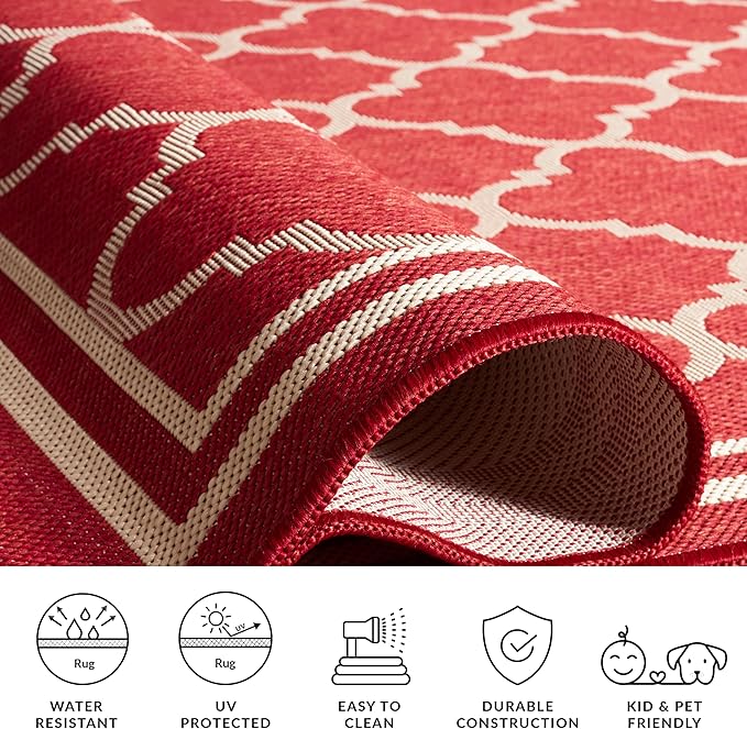 SAFAVIEH Washable Rug Outdoor Courtyard Collection - 2'3" x 16' Runner, Red & Bone, Non-Shedding & Easy Cleaning, Ideal for Patio, Entryway, Mudroom, Hallway, Kitchen (CY6918-248)