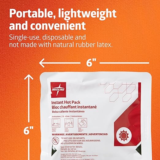 Medline Instant Warm Pack, Disposable, 6" x 6", Economical, 36 per Pack, Heat Packs for Pain Relief, Muscle Soreness and Increased Blood Flow