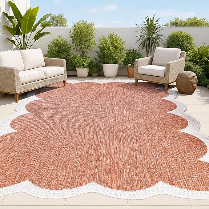 JONATHAN Y Cottage Two-Tone Scalloped Indoor Outdoor Area Rug 4X6 Terra/Cream, Alice Classic for Backyard, Patio, Porch, Easy-Cleaning, High Traffic, Pet-Friendly, Non-Shedding (SHP103C-4)