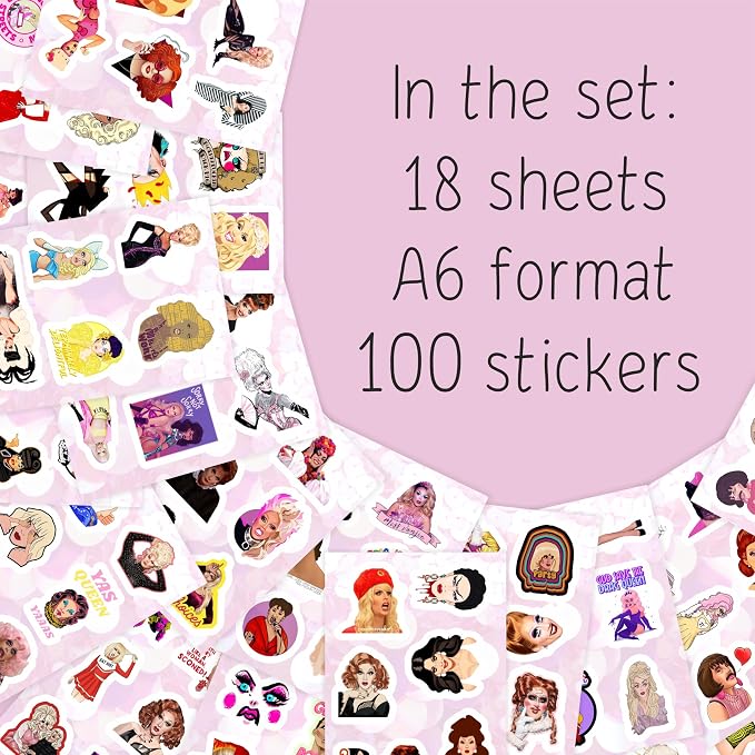 100Pcs Drag Queen Stickers for Water Bottle and Laptop - Pride Party Supplies, Decorations & Gifts, Waterproof Vinyl Decals, Gifts for Women & Men