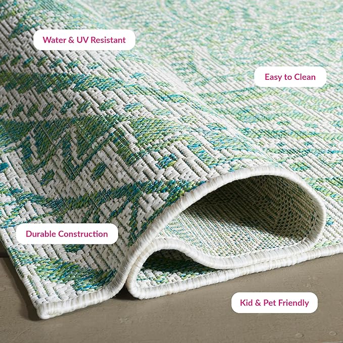 SAFAVIEH Washable Rug Outdoor Courtyard Collection - 2'3" x 5', Ivory & Green, Non-Shedding & Easy Cleaning, Ideal for Patio, Front Door, Entryway, Mudroom, Doormat (CY8734-55712)