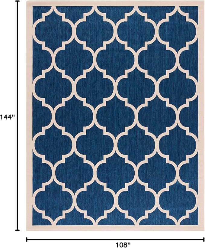 SAFAVIEH Washable Rug Outdoor Courtyard Collection - 9' x 12', Navy & Beige, Non-Shedding & Easy Cleaning, Ideal for Patio, Backyard, Mudroom (CY6914-268)