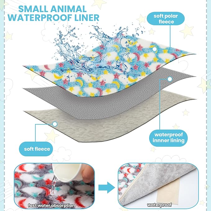 CUSOZWO Guinea Pig Bedding Mat, 3 Pack Waterproof Small Pet Cage Liners | Washable Soft Fleece Small Animal Blankets Accessories for Rat, Rabbit, Chinchilla, Ferret (19.2*24in)