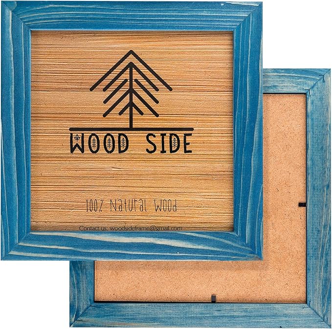 Rustic Wooden Square Picture Frames 8x8 - Set of 2 - 100% Natural Farmhouse Washed Barn Wood with Real Glass for Wall Mounting and Tabletop Photo Frame - Navy Blue