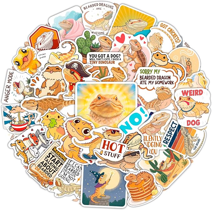 100Pcs Bearded Dragon Stickers for Water Bottle - Bearded Dragon Party Supplies - Gift for Women & Men