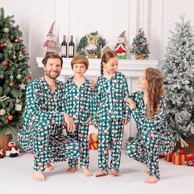 ANGELGGH Family Christmas PJs Matching Sets 2 Pcs Festival Party Pajamas Holiday Warm Sleepwear Couples Button Loungewear