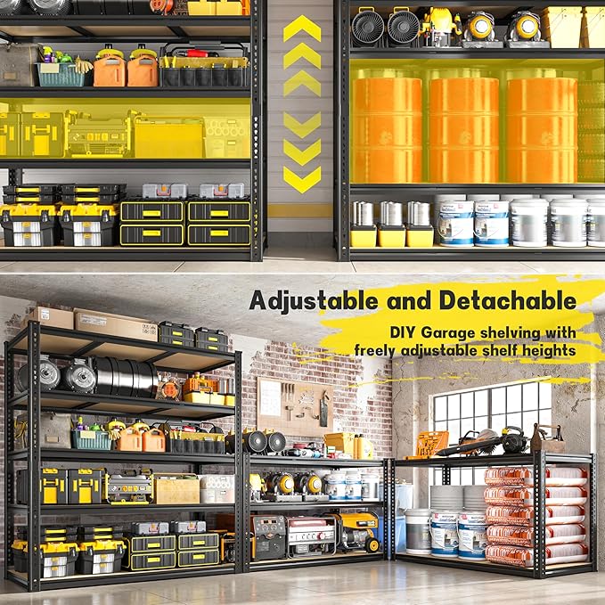 48" W Garage Shelving Heavy Duty 2800LBS Garage Storage Shelves, 5 Tier Adjustable Metal Shelving Unit Utility Rack Shelf for Warehouse, Pantry, Closet, Kitchen 72" H x 48" W x 18" D, Black,Gifts