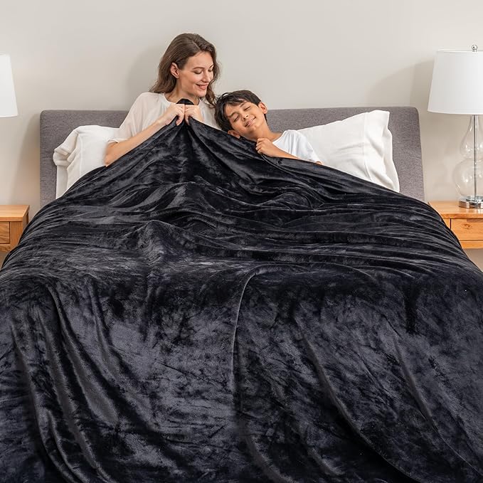 Berkshire Blanket VelvetLoft Big Oversized King Family Blanket, All Season Mid-Weight Ultra Silky and Fuzzy, Seamless Extra Large(Black, 120x120 Inches)