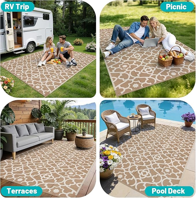 HEBE Outdoor Rug Waterproof 6x9, Plastic Straw Rug Camping Rug, Reversible Outdoor Patio Rugs RV Mat Clearance, Indoor Outside Floor Carpet for Porch,Deck,Camper,Balcony,Backyard