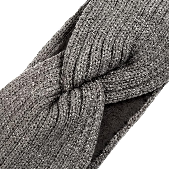 AQOKKA Knit Winter Headbands for Women Fuzzy Wool Fleece Lined Ear Warmers Elastic Turban Crocheted Head Wrap Winter Accessories for Women Cold Weather