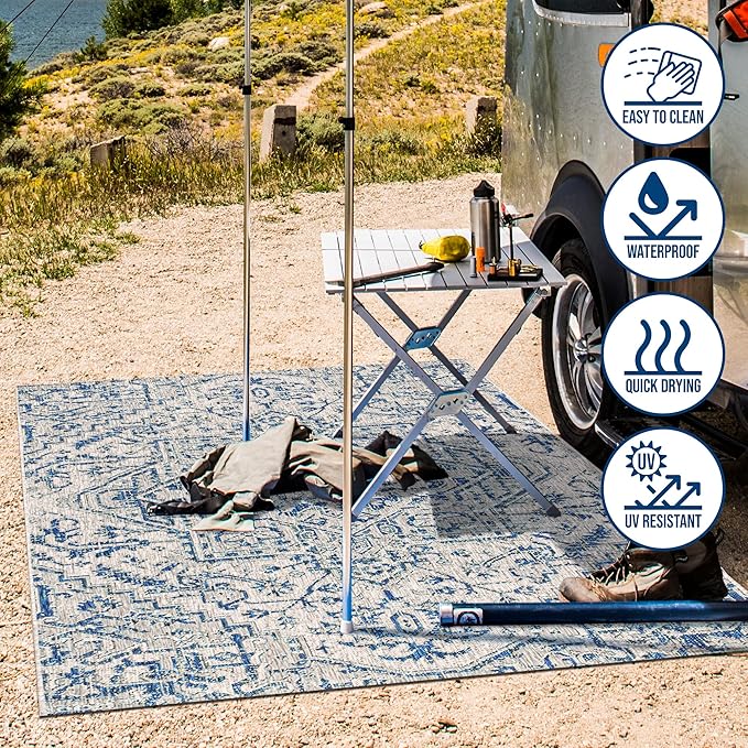 JONATHAN Y Boho Medallion Indoor Outdoor Area Rug 8X10 Navy/Gray, Estrella Textured Weave for Backyard, Patio, Porch, Easy-Cleaning, High Traffic, Pet-Friendly, Non-Shedding (SMB105B-8)