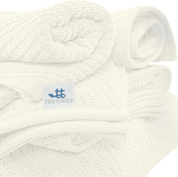 Tens Towels Pack of 6 Zero Twist Towels Set, 2 Bath, 2 Hand, 2 Waschloths, 100% Cotton, Light Weight, Extra Absorbent, Exceptional Softness, Perfect for Bathroom (Ivory)