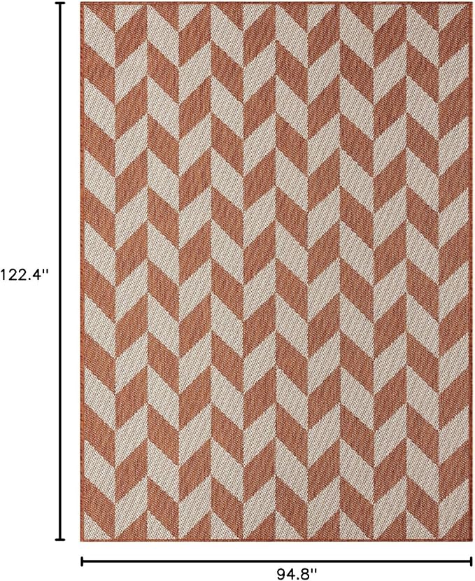 Nicole Miller New York Patio Country Calla Contemporary Herringbone Indoor/Outdoor Area Rug, Orange/Ivory , 7'9"x10'2"