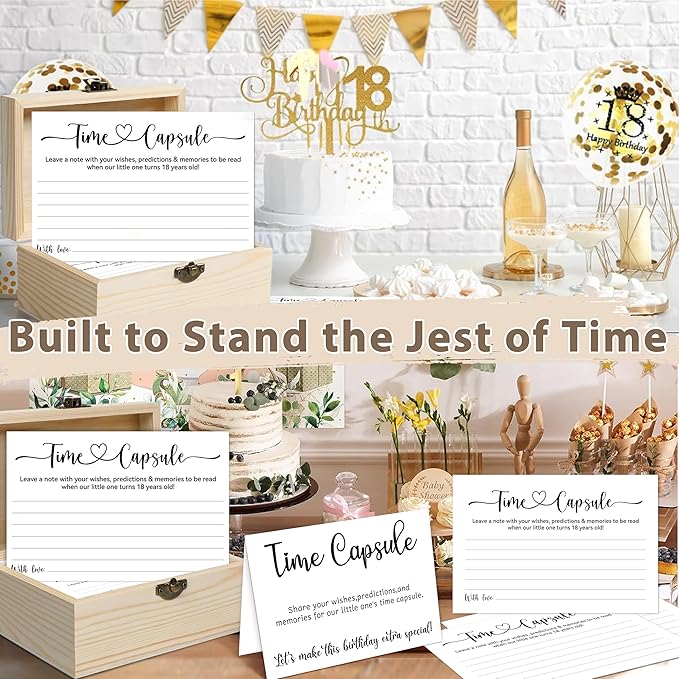 Time Capsule Box 1st Birthday, Baby Time Capsule Box for First Birthday Party Games, 50Pcs Advice and Wishes Cards Gift Keepsake Box for Baby Shower Decorations Games