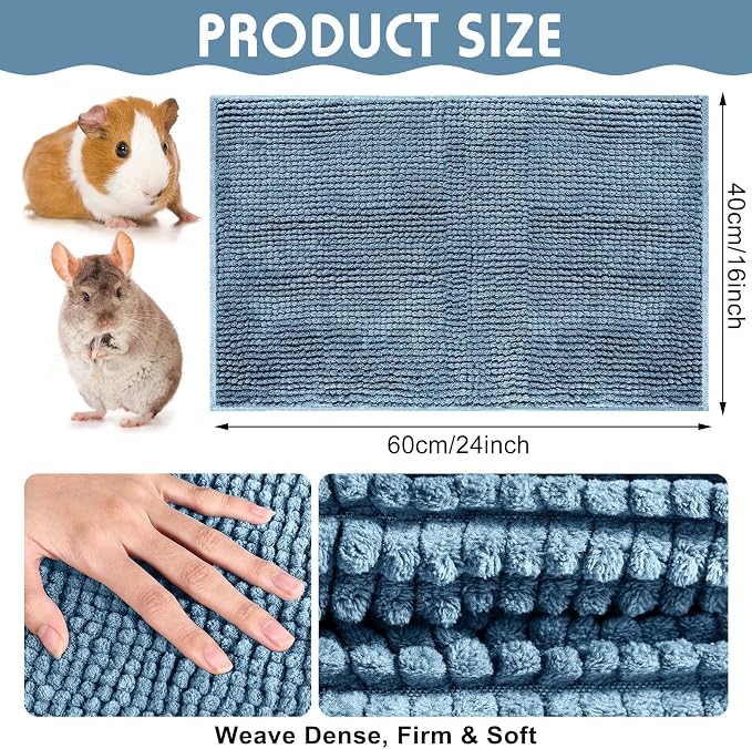 Amylove 4 Pcs Guinea Pig Cage Liner 16 x 24 Inch Washable Chenille Pee Pads Pet Dog Cat Bedding Training Mat Reusable for Small Animals Puppy Bunny Hamster Chinchilla
