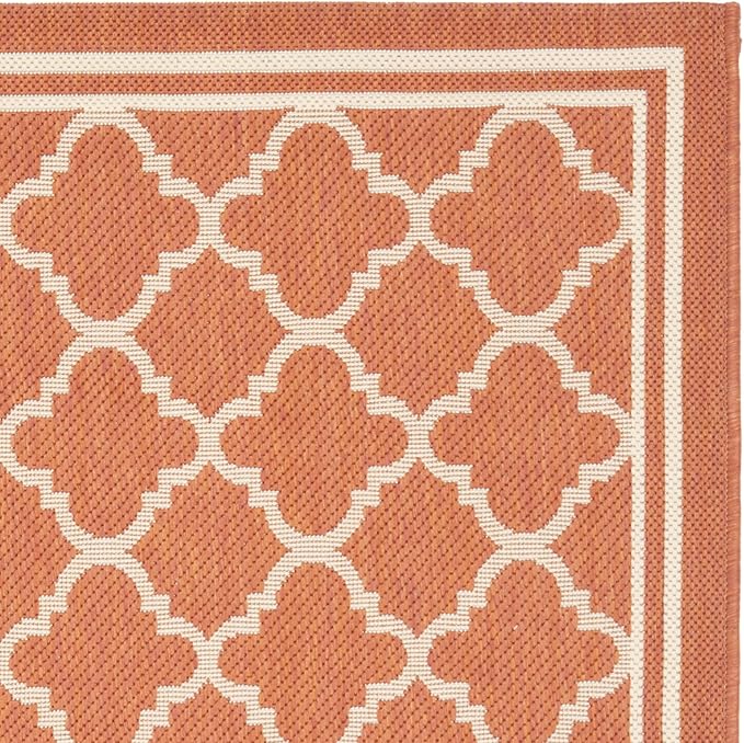 SAFAVIEH Washable Rug Outdoor Courtyard Collection - 2'7" x 5', Terracotta & Bone, Non-Shedding & Easy Cleaning, Ideal for Patio, Backyard, Mudroom (CY6918-241)