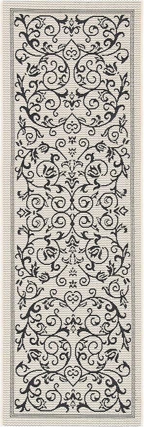 SAFAVIEH Washable Rug Outdoor Courtyard Collection - 2'3" x 10' Runner, Sand & Black, Non-Shedding & Easy Cleaning, Ideal for Patio, Entryway, Mudroom, Hallway, Kitchen (CY2098-3901)