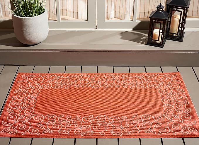 SAFAVIEH Washable Rug Outdoor Courtyard Collection - 2'7" x 5', Terracotta & Beige, Non-Shedding & Easy Cleaning, Ideal for Patio, Backyard, Mudroom (CY5139A)