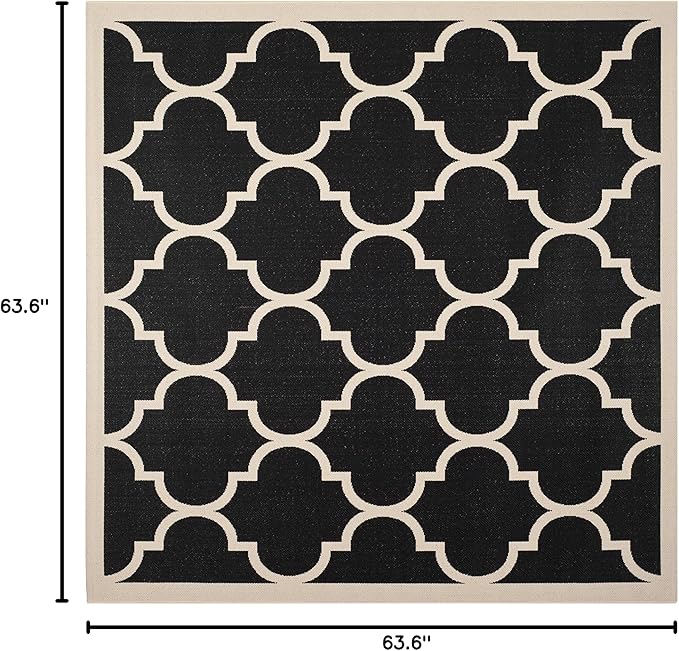 SAFAVIEH Washable Rug Outdoor Courtyard Collection - 5'3" Square, Black & Beige, Non-Shedding & Easy Cleaning, Ideal for Patio, Backyard, Mudroom (CY6914-266)