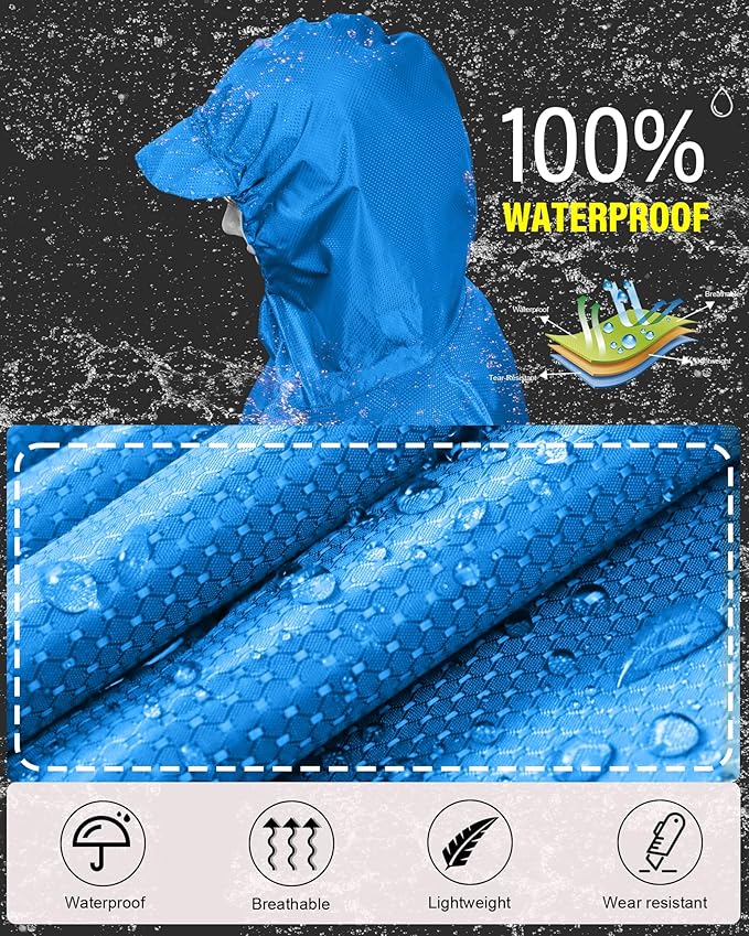 iCreek Hooded Rain Poncho Packable Unisex Raincoat Jacket with Pocket Waterproof Lightweight for Hiking, Camping, Outdoor