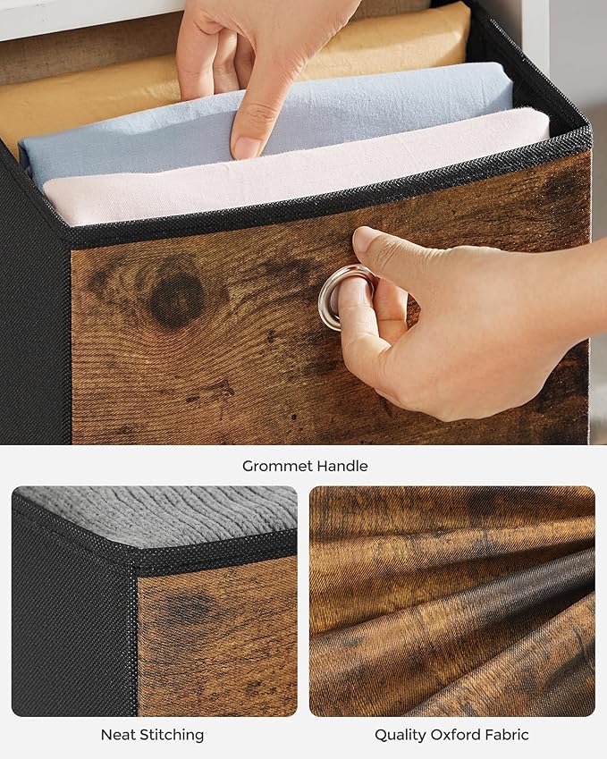 SONGMICS Storage Cubes, Set of 6 Storage Bins with Handles, Foldable Oxford Fabric and Non-Woven Fabric Storage Boxes, 10.2x10.2x11 Inches, Fit Cube Storage Unit, Rustic Brown URFB126B01