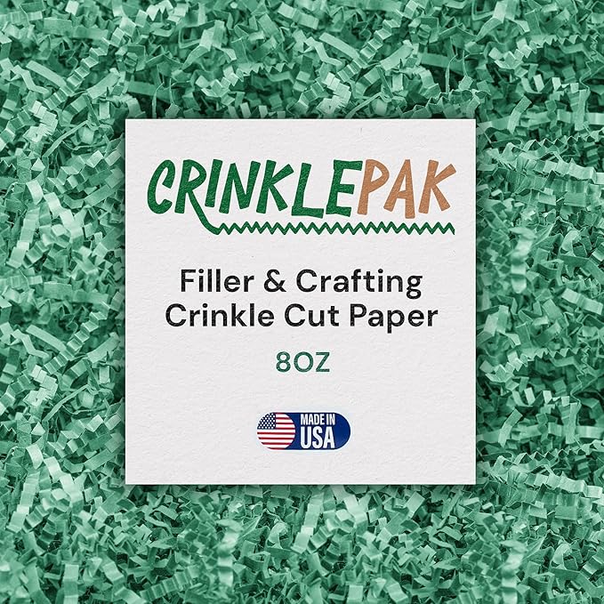 USA Made Crinkle Cut Paper Shred Filler Great for Shipping Packages, Gift Wrap, Basket Filling and All Other Occasions 8 oz Light Green