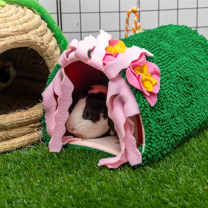 Guinea Pig Hideout, Soft Fleece Cactus Pet Bed & Tunnel House | Cute Small Animal Bedding Cage Accessories Indoor Also for Hedgehog, Chinchilla, Hamster Sleeping