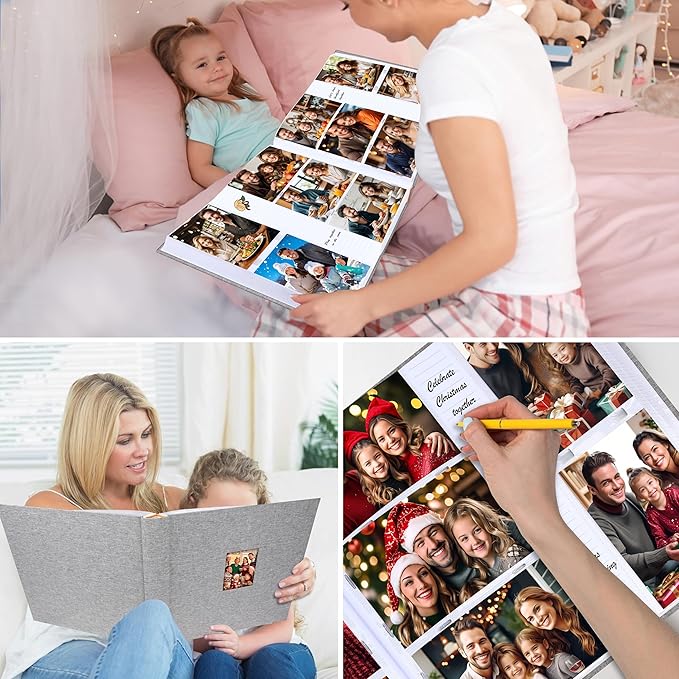 Photo Album 4x6 600 Photos with Writing Space,4 x 6 Photo Book Linen Cover with Front Window, 4x6 Picture Album, 600 Photos Photo Album Book for Wedding Kids Travel Family Baby Pictures (Grey)