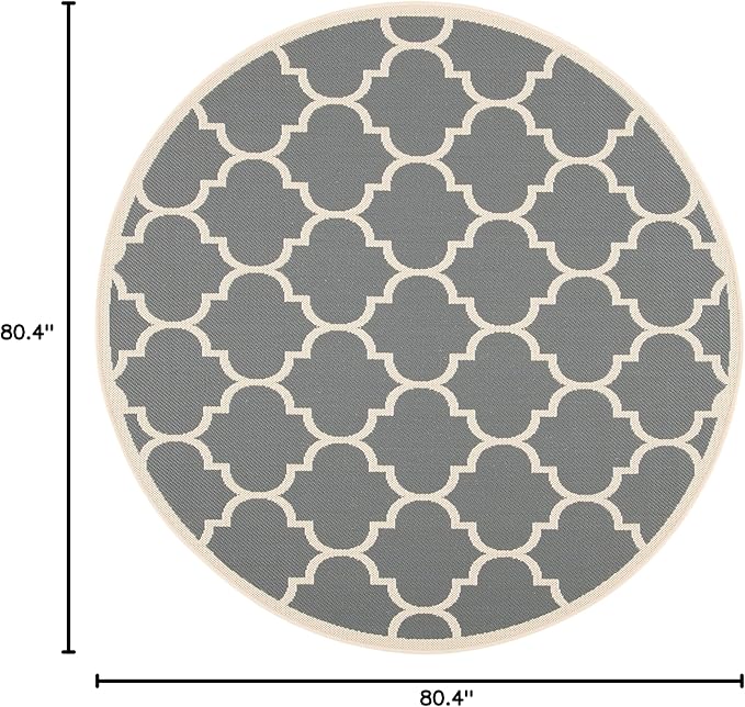 SAFAVIEH Washable Rug Outdoor Courtyard Collection - 6'7" Round, Anthracite & Beige, Non-Shedding & Easy Cleaning, Ideal for Patio, Backyard, Mudroom (CY6914-246)
