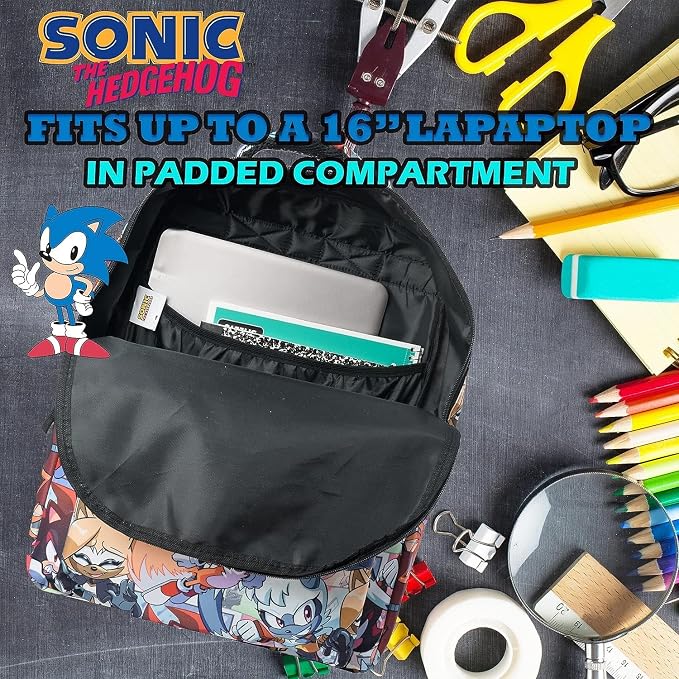 AI ACCESSORY INNOVATIONS Sonic The Hedgehog Backpack: Engaging School Bag with Sonic Characters for Kids & Adults Durable & Comfortable Everyday Gear