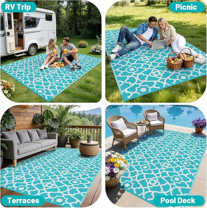 HEBE Outdoor Rug Waterproof 6x9, Plastic Straw Rug Camping Rug, Reversible Outdoor Patio Rugs RV Mat Clearance, Indoor Outside Floor Carpet for Porch,Deck,Camper,Balcony,Backyard