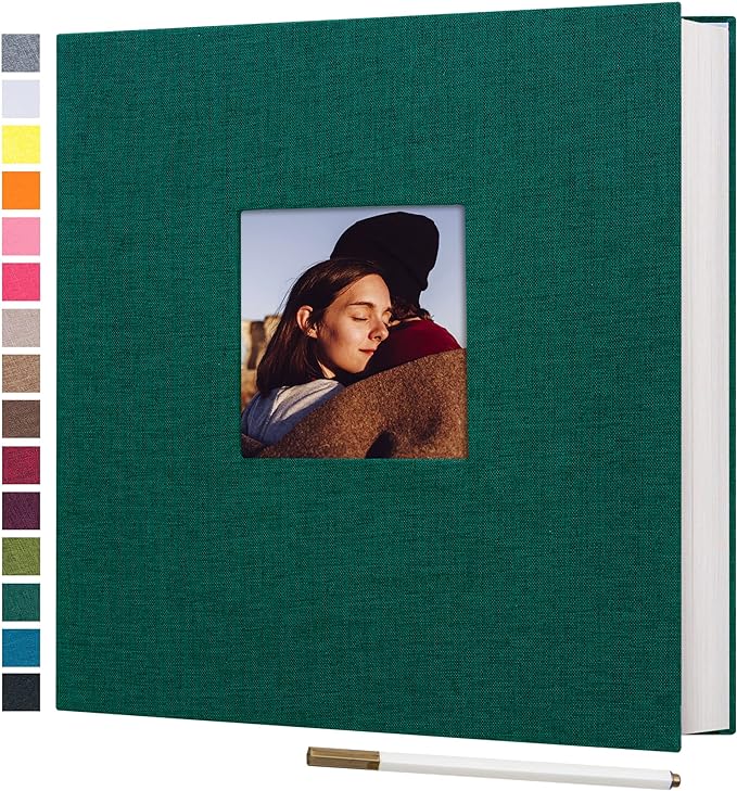 potricher Large Photo Album Self Adhesive 3x5 4x6 5x7 8x10 10x12 Pictures Linen Cover 80 Blank Pages Magnetic DIY Scrapbook Albums with A Metallic Pen (Dark Green)