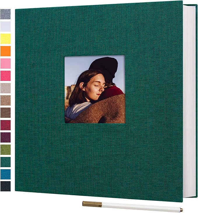 potricher Large Photo Album Self Adhesive 4x6 5x7 8x10 Pictures Linen Cover 40 Blank Pages Magnetic DIY Scrapbook Albums with A Metallic Pen (Dark Green)