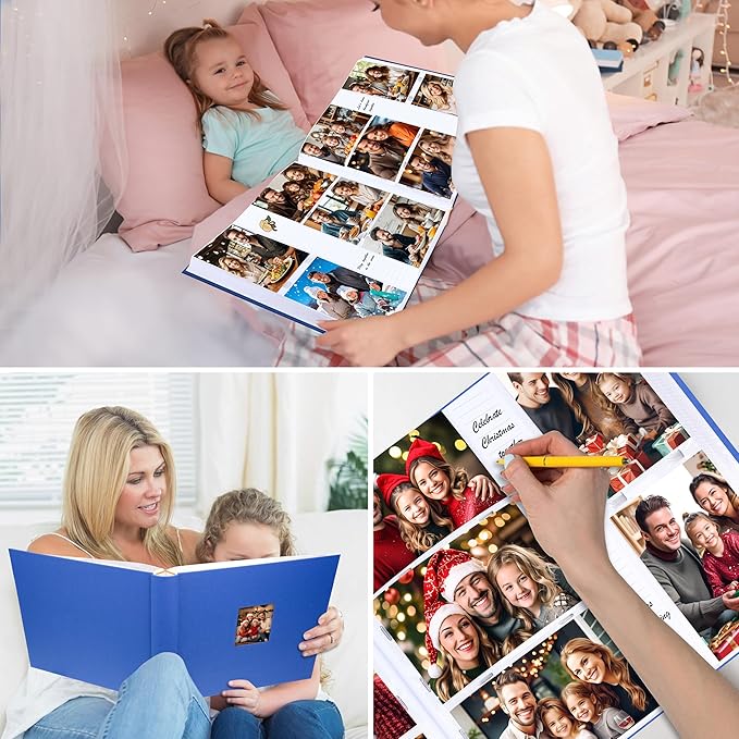 Photo Album 4x6 600 Photos with Writing Space,4 x 6 Photo Book Linen Cover with Front Window, 4x6 Picture Album, 600 Photos Photo Album Book for Wedding Kids Travel Family Baby Pictures (Blue)