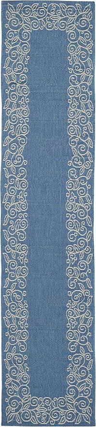SAFAVIEH Washable Rug Outdoor Courtyard Collection - 2'3" x 12' Runner, Blue & Beige, Non-Shedding & Easy Cleaning, Ideal for Patio, Backyard, Mudroom (CY5139C)