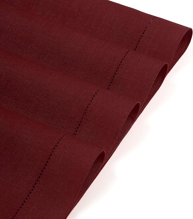D'Moksha Homes Linen Placemats Set of 4 - Classic Hemstitch Dark Red Placemats 14 x 19 Inch - 100% Pure Linen Table Mats for Fall, Thanksgiving, Christmas, Holiday - Handcrafted and Machine Washable