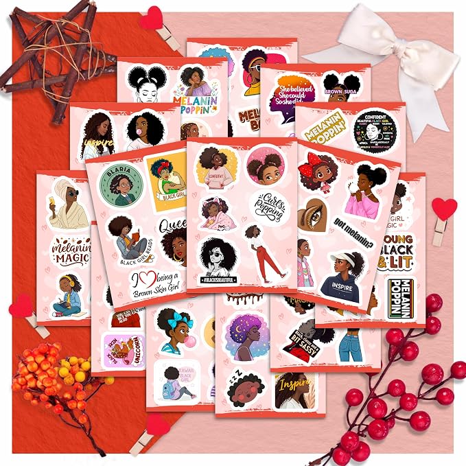 100Pcs Black Girl Stickers for Planner, for Water Bottle, for Adults - Black Girl Gifts for Women, Favors & Decorations - African American Stickers and Decals - Gifts for Women & Men