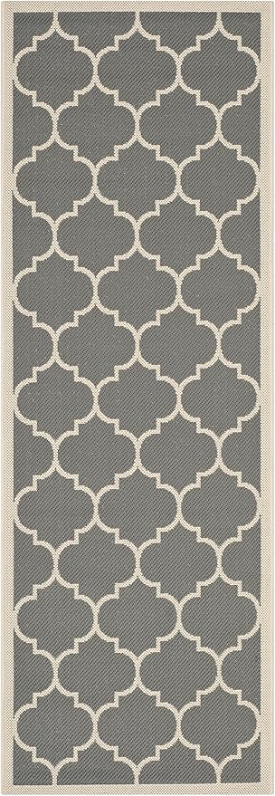SAFAVIEH Washable Rug Outdoor Courtyard Collection - 2'3" x 10' Runner, Anthracite & Beige, Non-Shedding & Easy Cleaning, Ideal for Patio, Entryway, Mudroom, Hallway, Kitchen (CY6914-246)