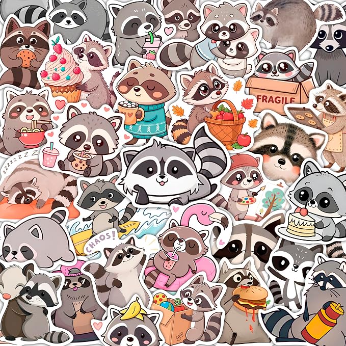 100Pcs Raccoon Stickers for Water Bottle, Laptop - Raccoon Gifts & Party Supplies - Gift for Women & Men